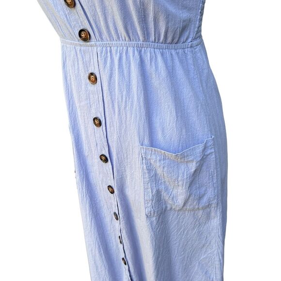 womens light blue sun dress spaghetti strap buttons on the front M smocked back - Picture 4 of 8